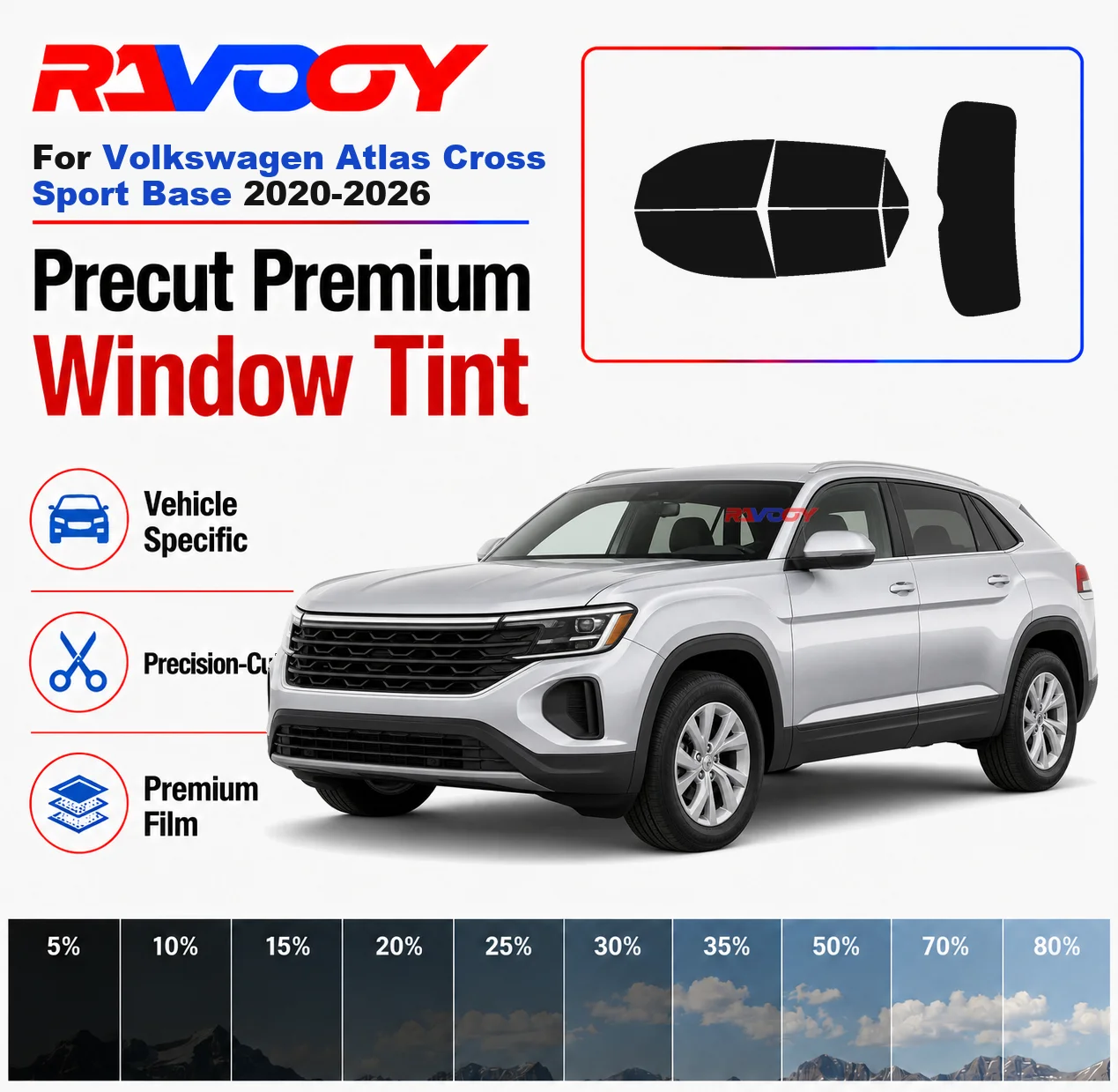 Premium Precut Window Tint Kit Front Rear Windows For Volkswagen Atlas Cross Sport Base 2020-2026 Complete Set Nano Ceramic Film