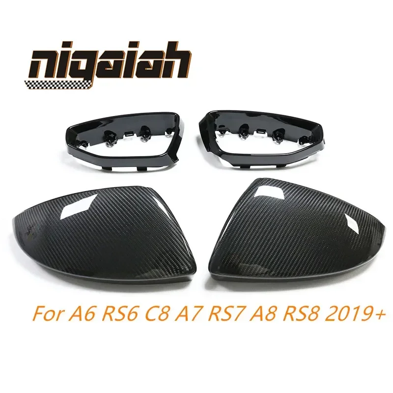 

Dry Carbon Fibe Mirror Cover Replacement For Audi A6 S6 RS6 A7 S7 RS7 A8 S8 2019+ Rearview Mirror Caps with Side Lane Assist