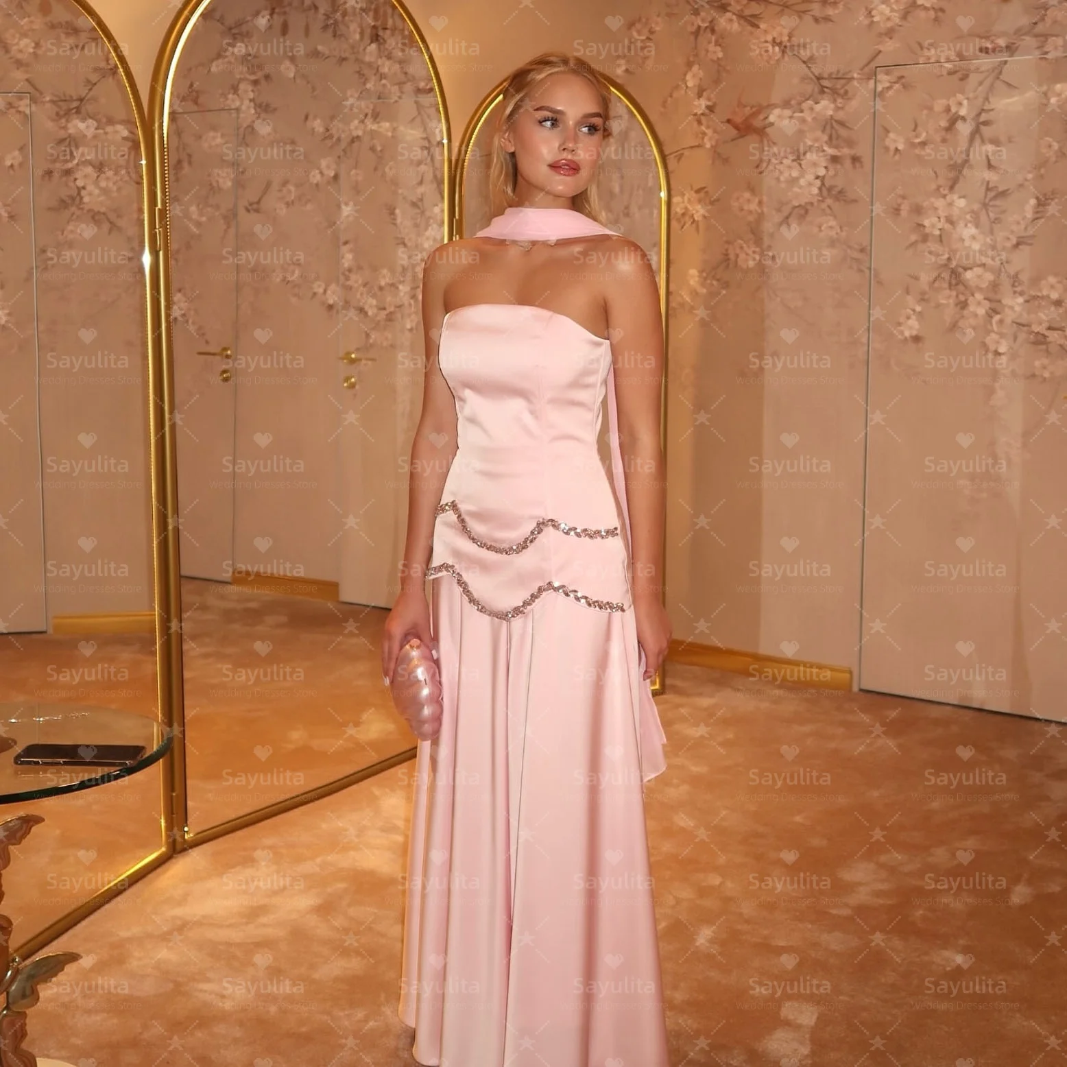 

Sayulita Пром платья без бретелек с бисером Vestidos Des Fiesta Сексуальная спина Длинные рюши Вечерние платья с шалью по индивидуальному заказу