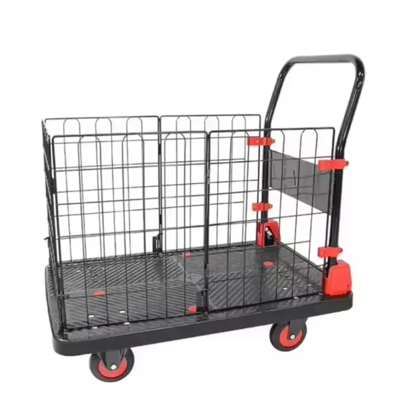 Heavy Duty 880lb Capacity Foldable Push Cart Dolly 360 Degree Swivel Wheels Portable Handcart Plastic Platform Enclosed OEM