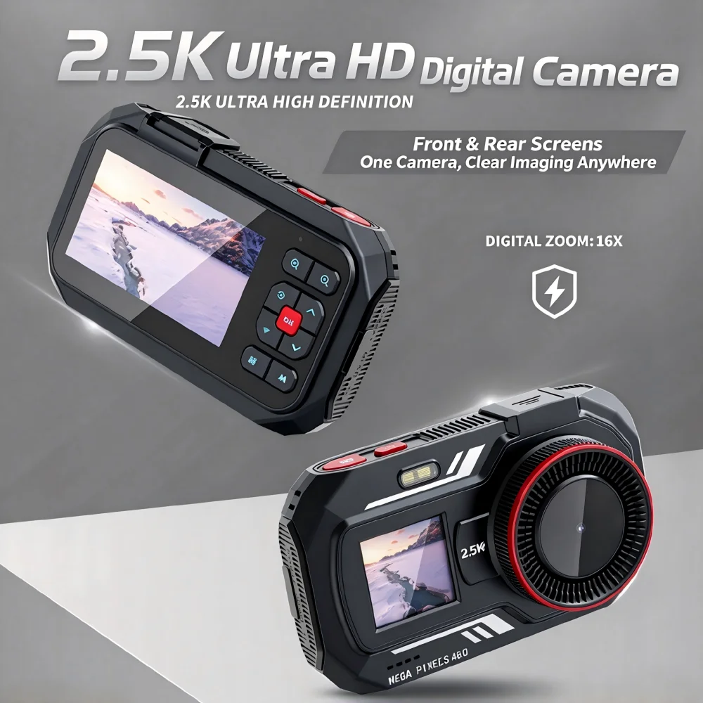 2.5K Rechargeable Vintage CCD Podcasting Video Clear Lot Kids Digital Cameras 16X Zoom with Screen for Photography