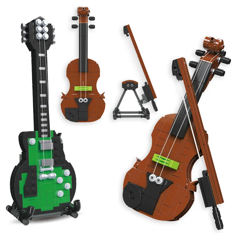 Creative Musical Instrument Violin Electric Guitar Model Building Blocks MOC Music Makes Bricks DIY Educational Toys Childs Gift