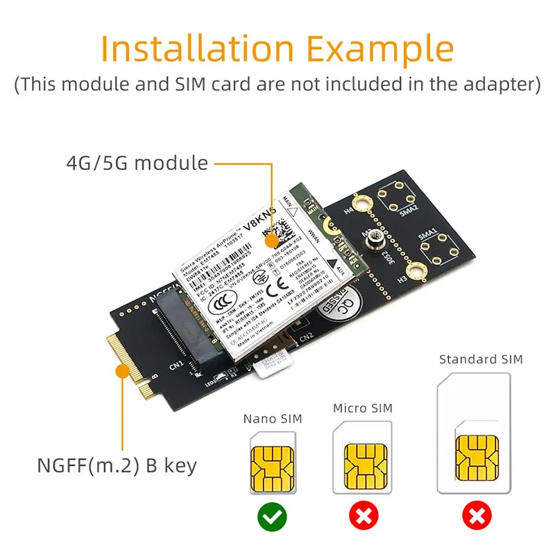 NEW NGFF M.2 B Key Extender Adapter Card Riser NANO SIM Slot M2 B-Key to B-Key Support 3042 3052 3G/4G/5G M2 Wifi Network Module