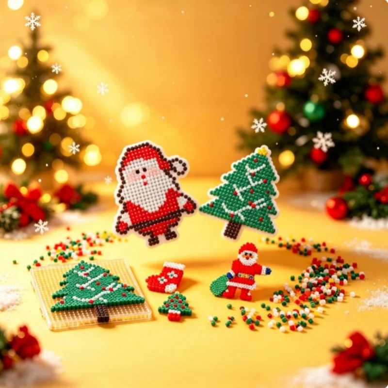 1 set Christmas Santa Tree Fuse Bead Perler Beads with Large Pegboard Ironing Paper Tweezers DIY Pixel Art Handmade Craft Gift