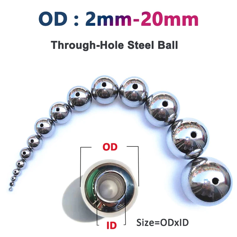 Solid Stainless Steel Ball Through-Hole Outer Dia 2mm-20mm Bore Size 1mm-5mm Drilling Steel Ball Machinery Hardware Accessories