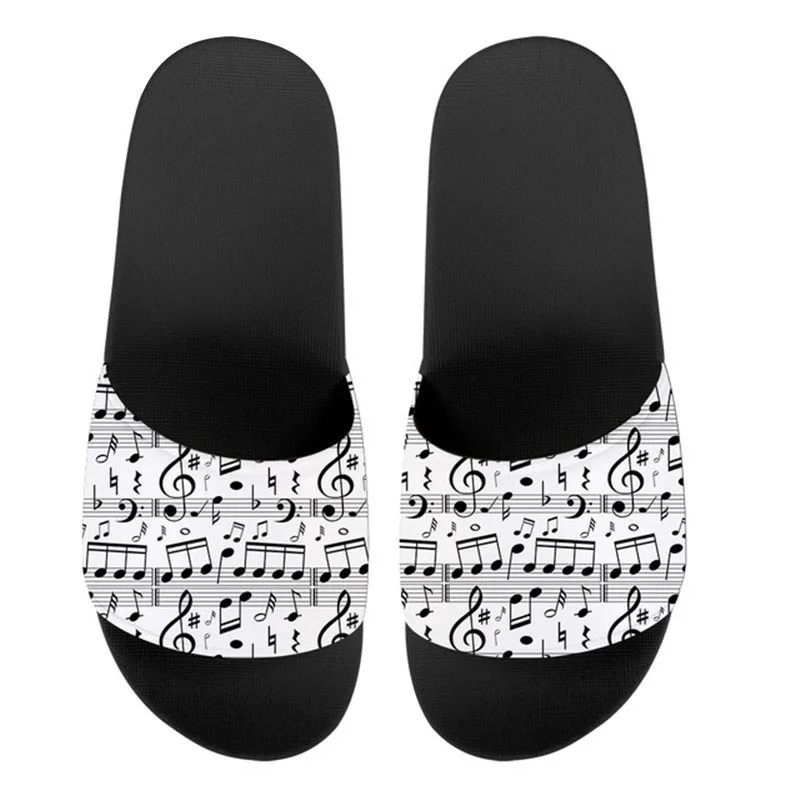 2025 Summer Outdoor Beach Slippers for Women Music Notes Keyboard Print Slide Sandals Couple Casual Bathroom Home Indoor Slipper