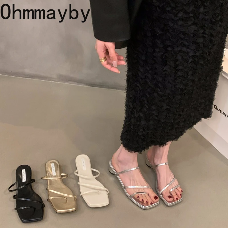 Designer Summers Clip Toe Women Slippers Fashion Elegant Narrow Band Low Heel Slides Ladies Outdoor Beach Vacation Sandalias