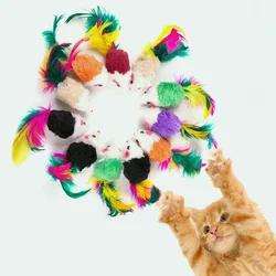 Juguetes interactivos para gatos, ratón falso de lana suave, pluma colorida, juguetes de entrenamiento divertidos para gatos y gatitos, suministros para mascotas