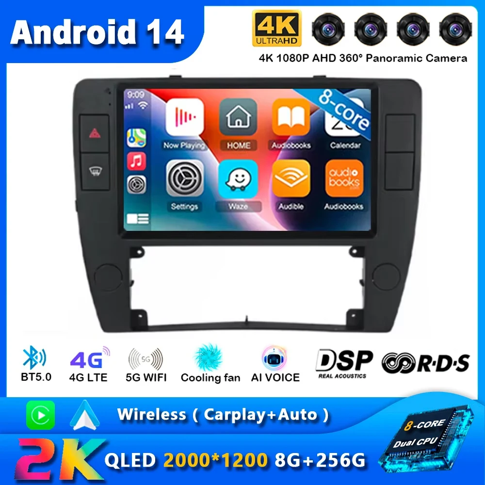 Android 14 Car Radio For Volkswagen Passat B5 2000 2001 2002 - 2005 Navigation GPS Multimedia Player WiFi+4G stereo BT