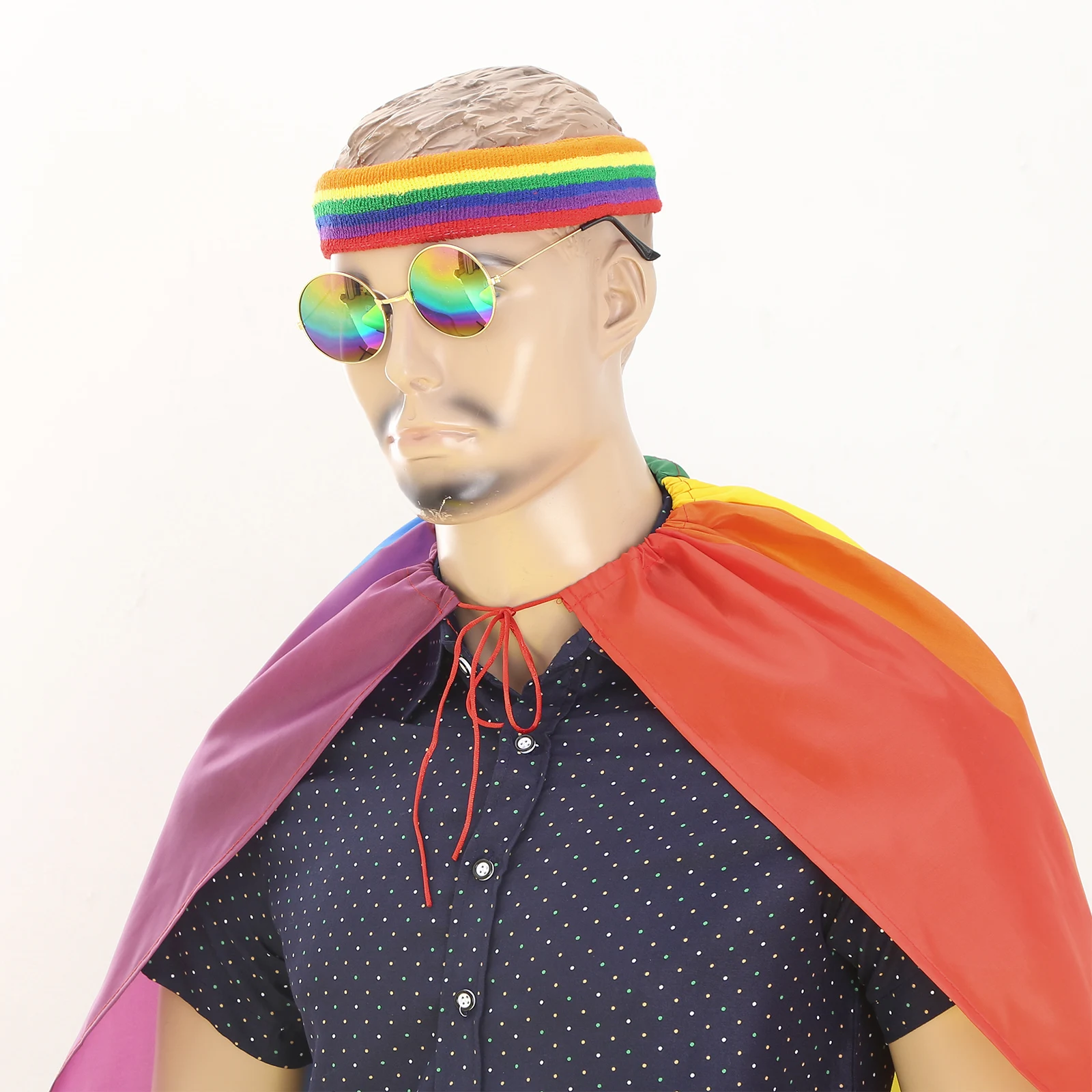 Gay Lesbian Pride Rainbow Set Novelty Toys Rainbow Striped Cape Flag Shawl Elastic Headband with Gold Frame Colorful Glasses