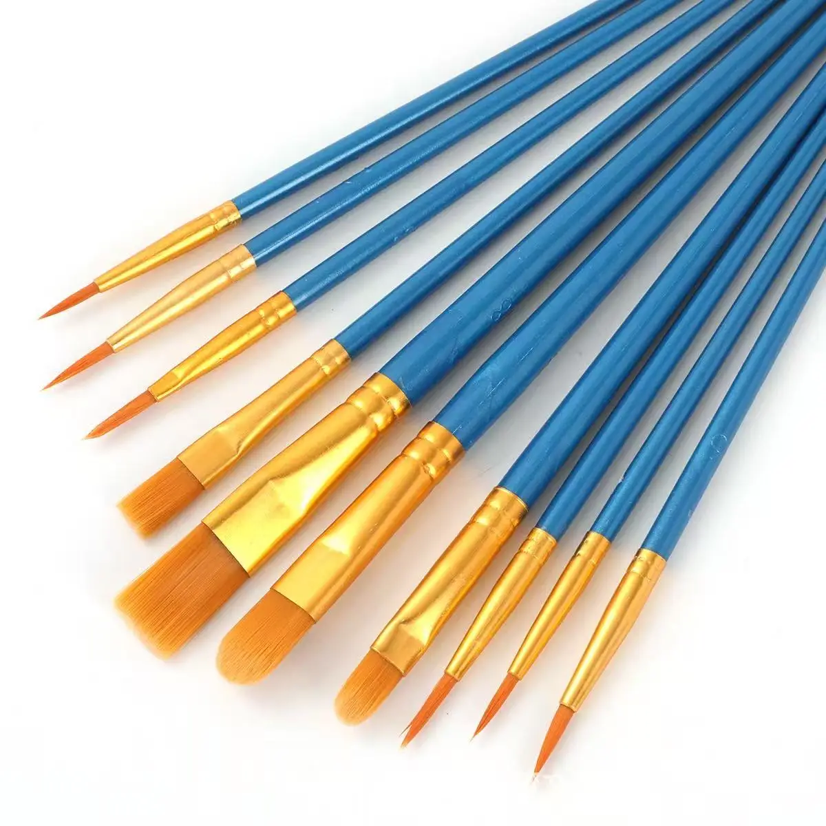 10Pcs Acrylic Paint Brush Set Nylon Bristle Pearl Plastic Handle Watercolor Oil Painting Brushes for Beginner Artists