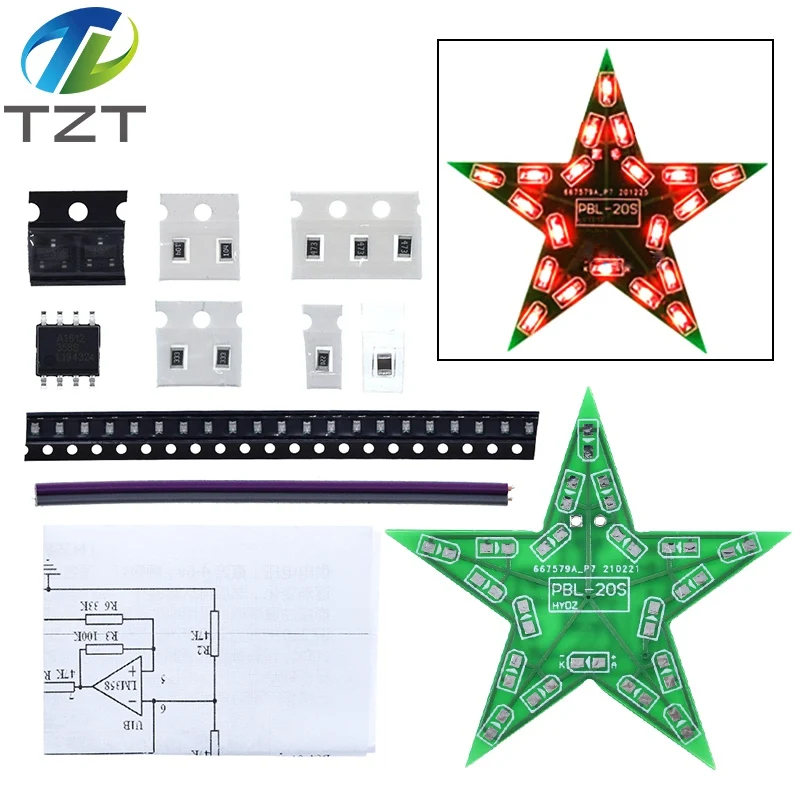 Students Training DIY Kit Five-Pointed Star Breathing Light Gradient LED Light for Christmas Soldering Training Red Green Blue