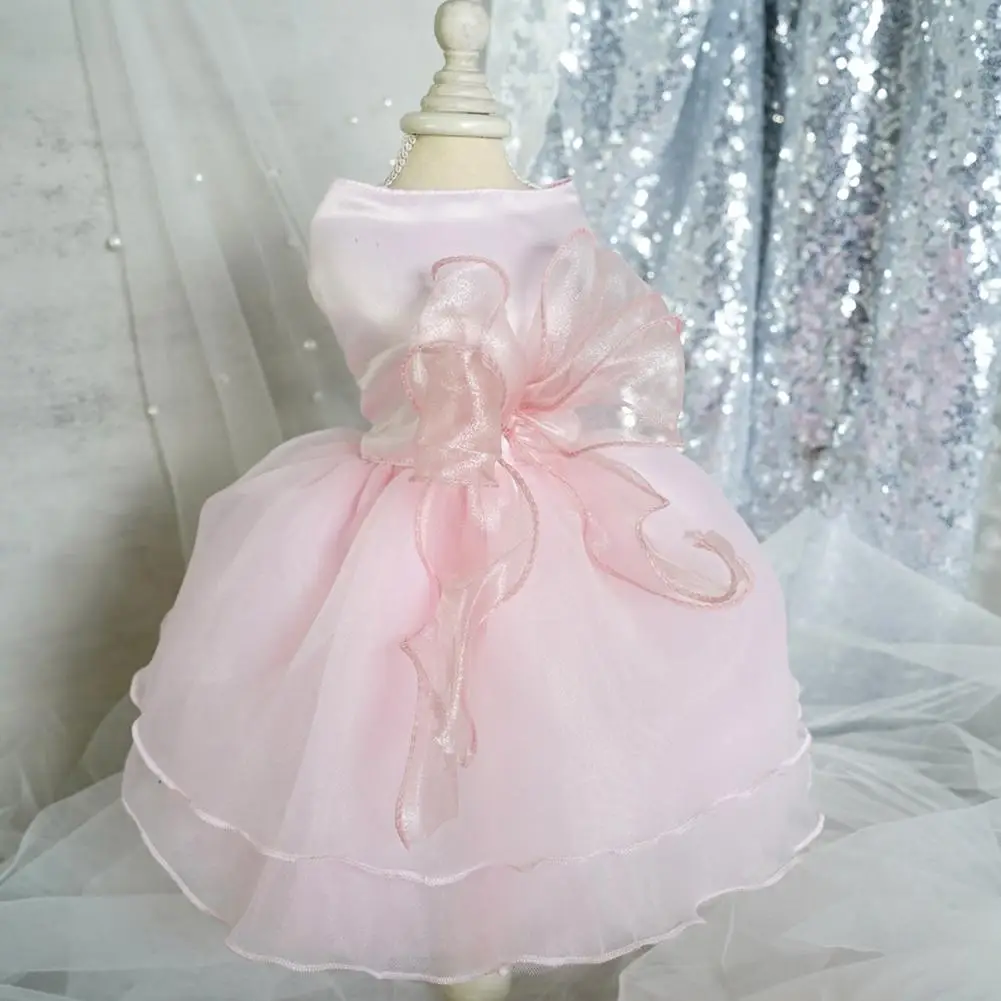 

Pink Wedding Dress Princess Dress Lace Stitching Big Bow Organza Dog Wedding Dress Puppy Clothes Pet Supplies