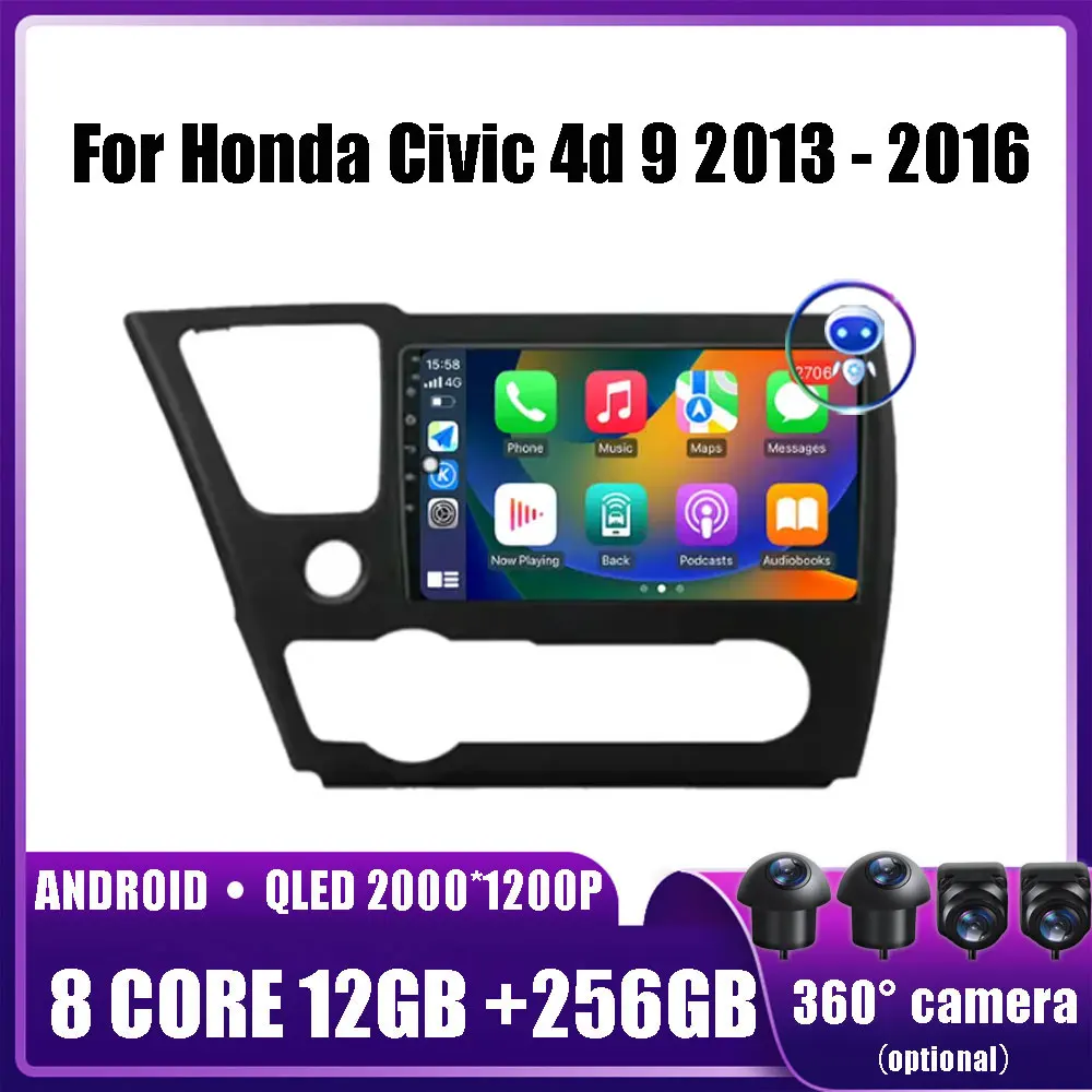 

Android 14 для Honda Civic 4d 9 2013 - 2016 автомобильный мультимедийный плеер головное устройство стерео GPS-навигация BT WIFI 2 din 4G DSP DVD