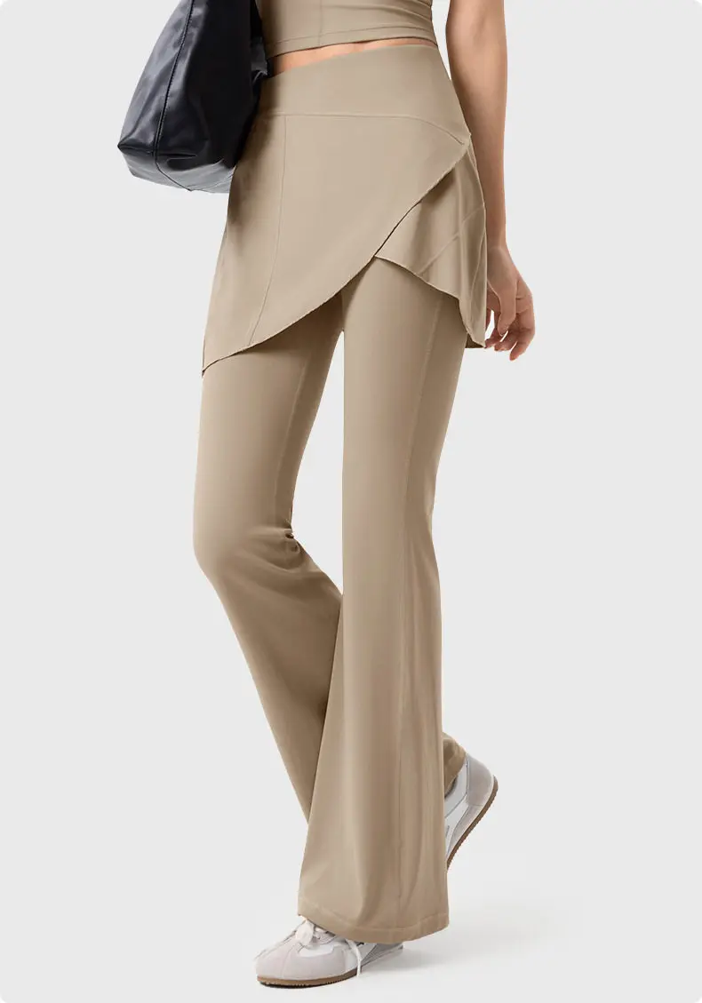 

Микро-йога-брюки, женские брюки с высокой талией, имитирующие двухслойные, с эффектом подтяжки бедер, для упражнений и фитнеса, с эффектом утяжки живота, расклешенные, с широкими штанинами.