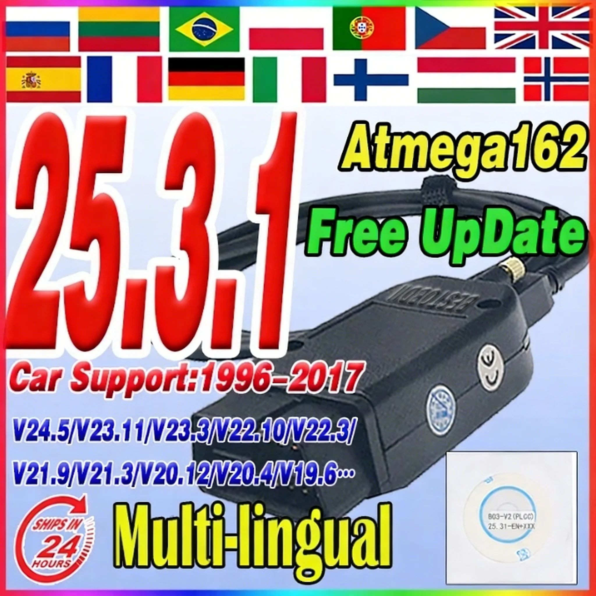 2026 Neueste V25.3 V24.7 VCD'S VAGCOM Scanner-Tools Diagnosegerät HEX Atmega162 V2 Werkzeuge für VW Audi Skoda Seat (Spanisch)