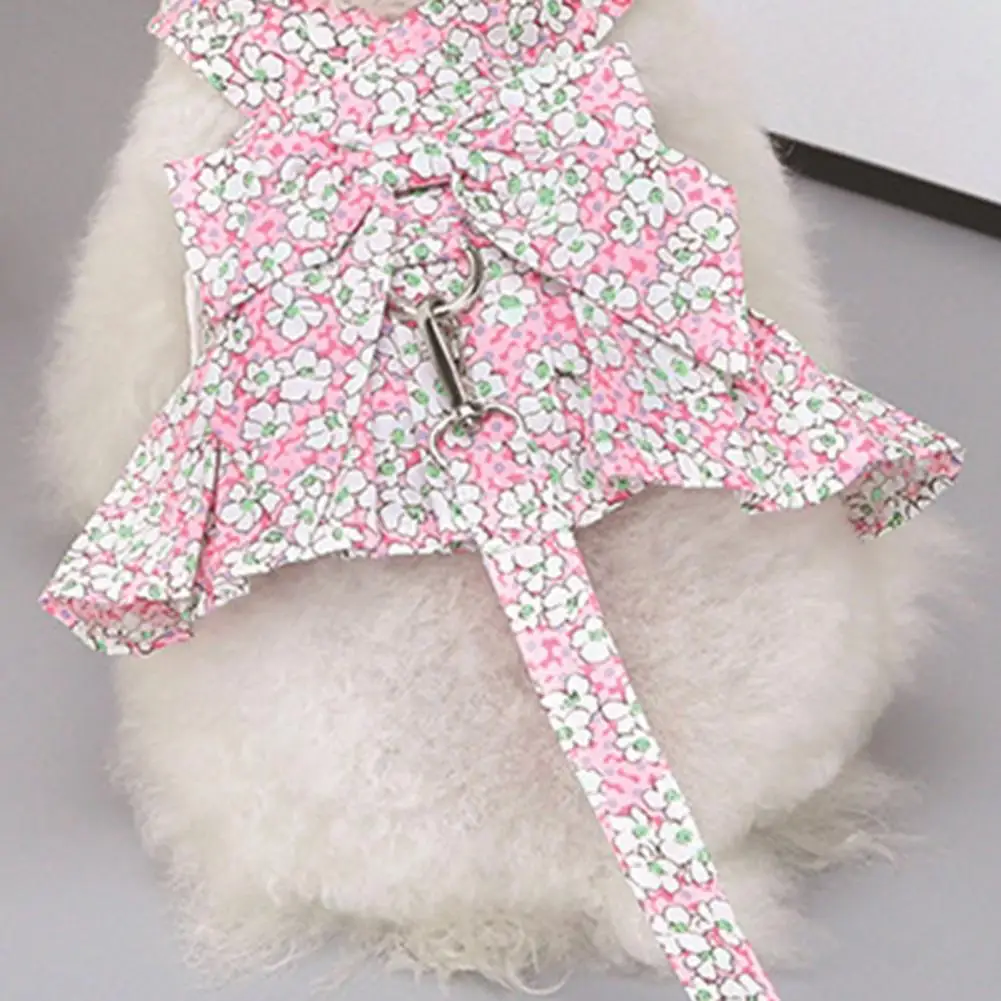 Dog Dresses Ruffle Trim Puppy Dress With Pulling Rope Bowknot Floral Printing Dogs Harness Adorable Pet Clothes For Daily Wear