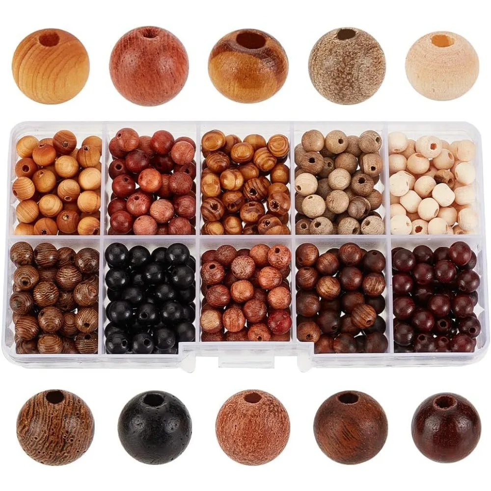 

500pcs Wooden Beads 10 Styles 6mm Round Wooden Loose Beads Smooth Wooden Spacer Beads for Bracelet Necklace Earrings
