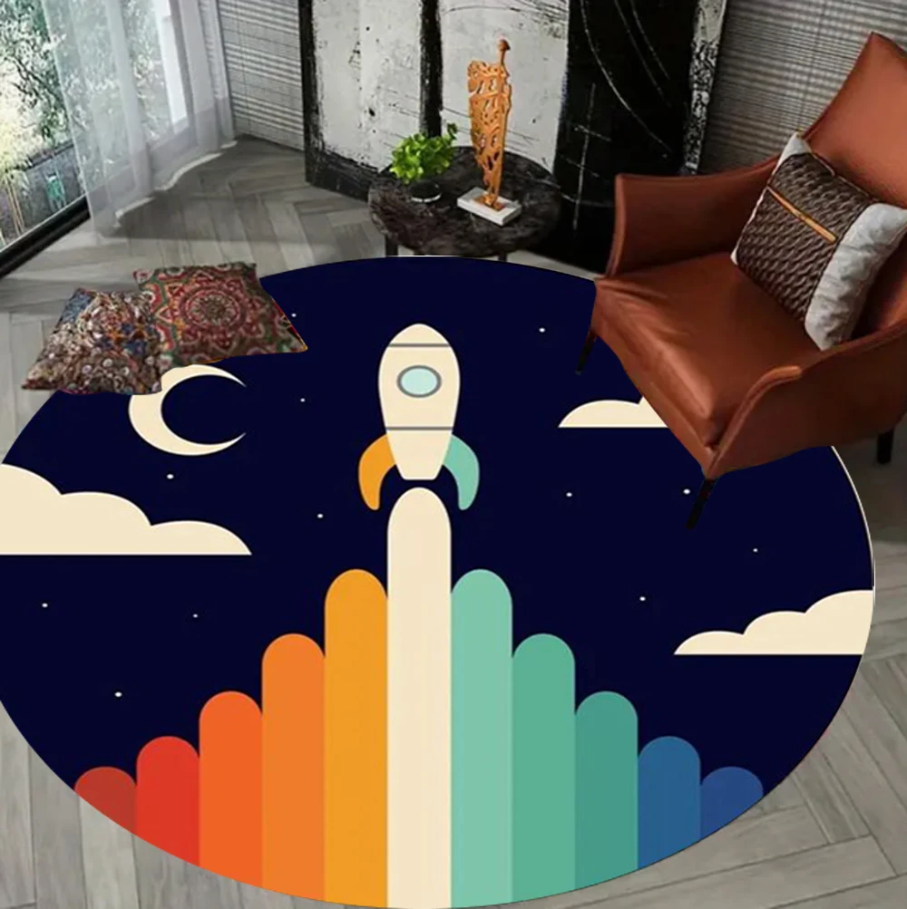 Planet Ball Pattern Round Anti-slip Carpet Boy Children Play Mat Living Room Chair Pad Bedroom Bedside Door Mat