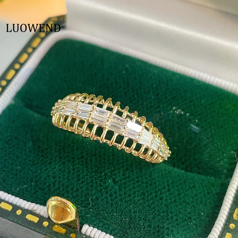 LUOWEND 100% 18K الذهب الأصفر خواتم موضة الهيكل العظمي تصميم 0.40 قيراط خاتم الماس الطبيعي الحقيقي للنساء مجوهرات الحفلات العالية
