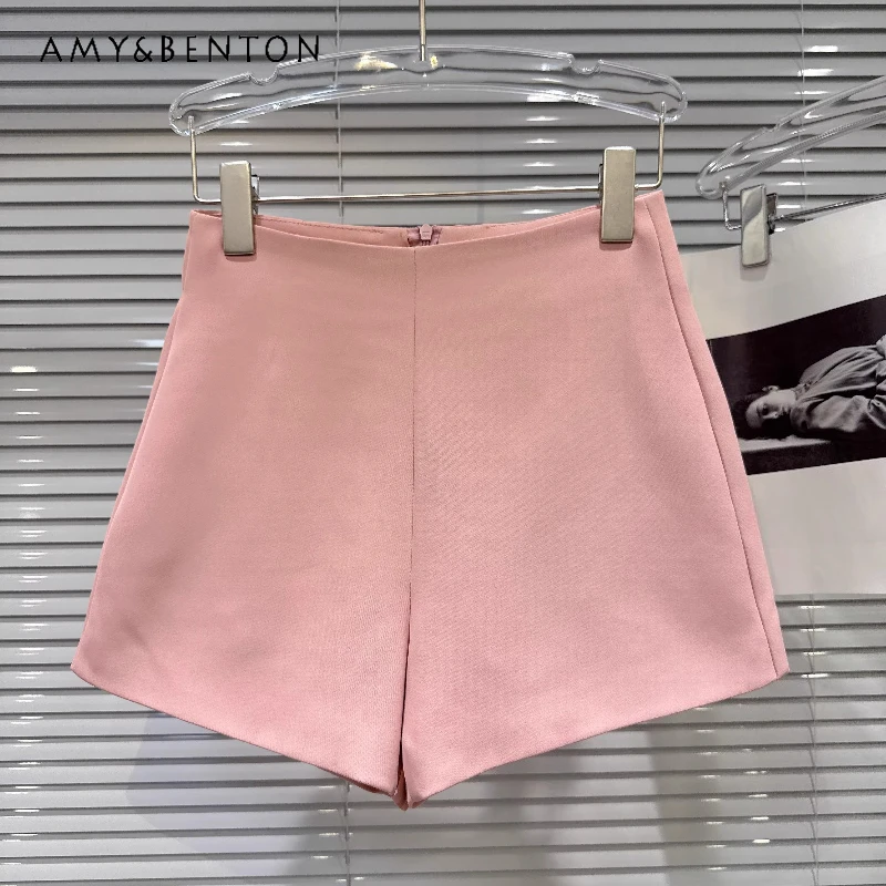 

2026 Summer Temperament Women's Clothing French Design Fashionable Three-dimensional Slim Solid Color High Waist Shorts Ladies