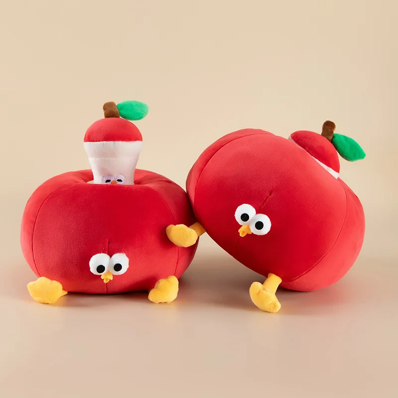 Cute Kawaii Apple Chicken Plush Toy Soft Stuffed Animal Pillow Doll Funny Red Apple Cartoon Plushie Gift for Kids Birthday Party