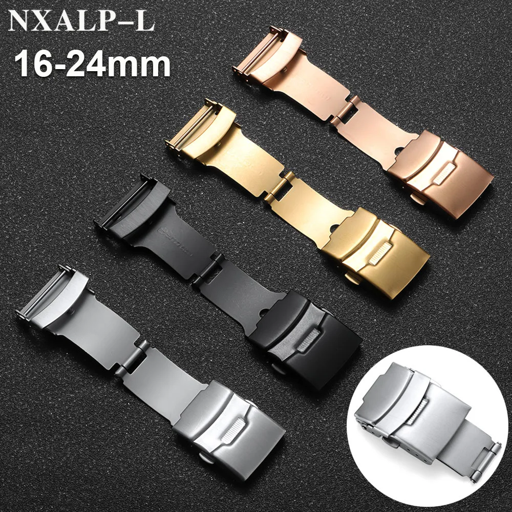 Застежка для часов из нержавеющей стали, складная пряжка для ремешка для часов Seiko, 16 мм, 18 мм, 20 мм, 22 мм, 24 мм, двойная кнопка, аксессуары для часов