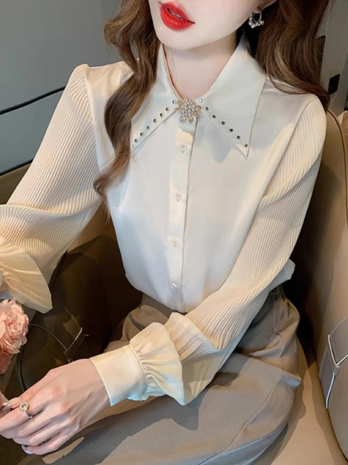 

Новая модная женская блузка из шифона с изысканной вышивкой Ele Lace, весна 2026, приталенная, для делового и повседневного стиля