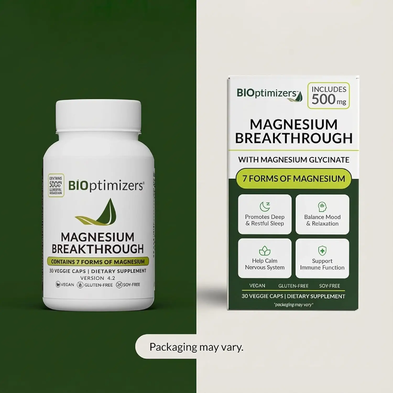 BIOptimizers Magnesium Breakthrough Supplement with 500mg - 7 Forms of Magnesium: Glycinate, Malate, Citrate, and More - Natural Support for Sleep and Cognitive Function -30 Capsules- Calming Vitamins