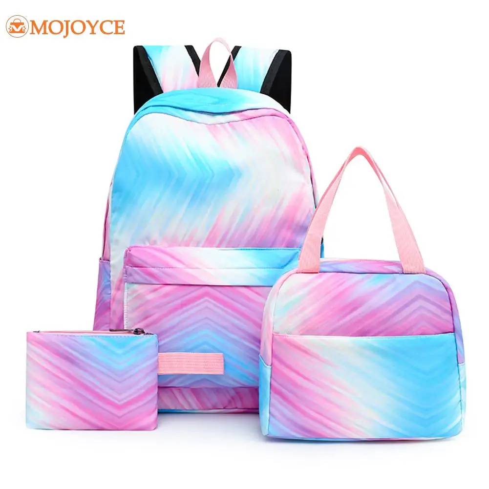 3pcs/set High School Bookbag for Teen Girl Korean Versatile Tie-Dye Ink Laptop Bag 2023 New Aesthetic Schoolbag Student Backpack