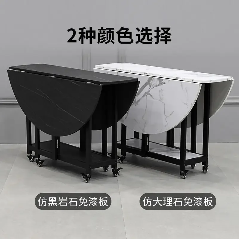 Folding table imitation marble dining table dining chair combination small household round table movable.