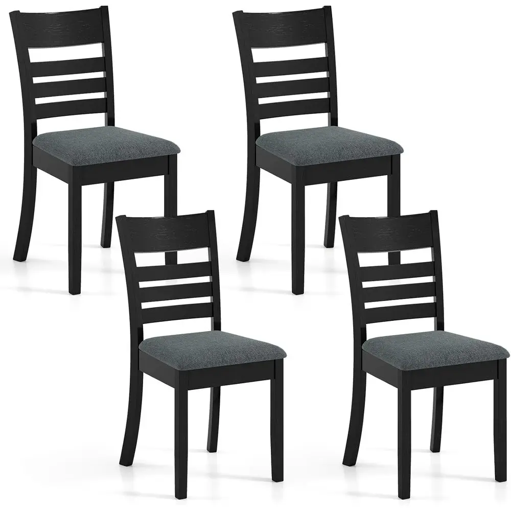 

Set of 4 Black Upholstered Dining Chairs with Rubberwood, Curved Slatted Back and Wide Padded Seat for Dining and Living Rooms,