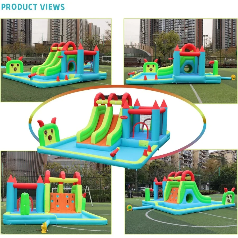 Parco gonfiabile per scivoli d'acqua 18x15FT Mega Water Park Bounce House con doppio scivolo d'acqua Piscina grande per schizzi Piscina profonda Doccia Acqua C