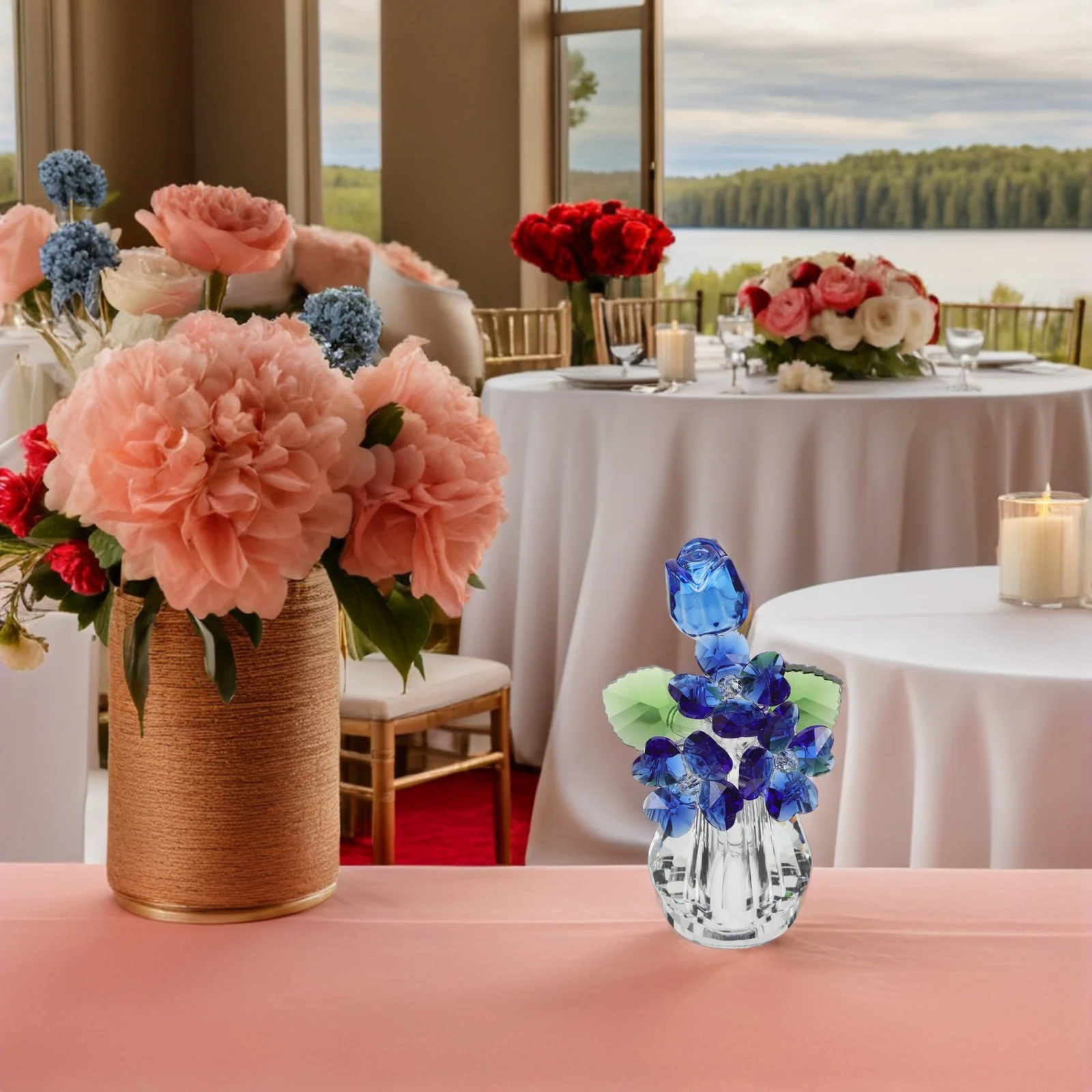 

Crystal Rose Flower Decoration Elegant Handmade Crystal Flower Vase Wedding Anniversary Romantic Tabletop Ornament Home Decor