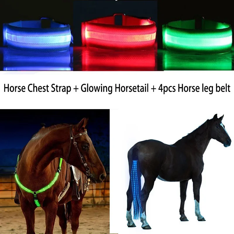 3Pcs LED Horse Legs Chest Tails Straps Horsing Riding Luminous Equestrian Night Lights Visible Horse Equestrian Equipments