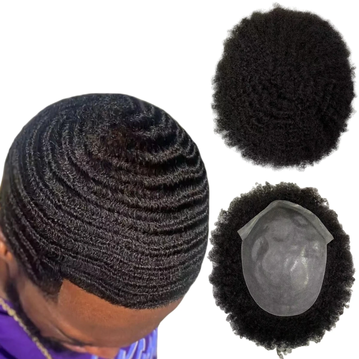 

Indian Virgin Human Hair System 6mm Wave toupee 8x10 Thin Skin Full PU Toupee Men