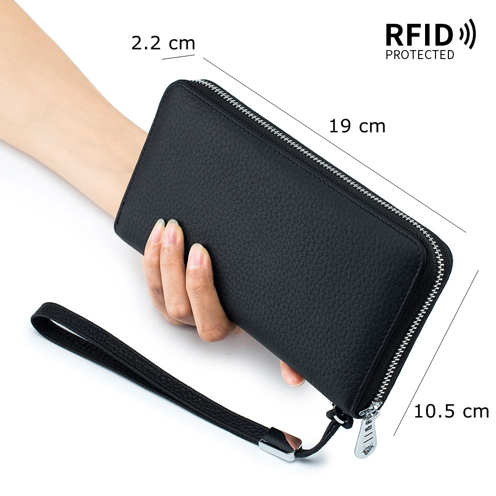 Women's Wallet Geniune Leather RFID Function Luxury Design Long Zipper Handbags Cowhide Card Bags Female Fashion Purse