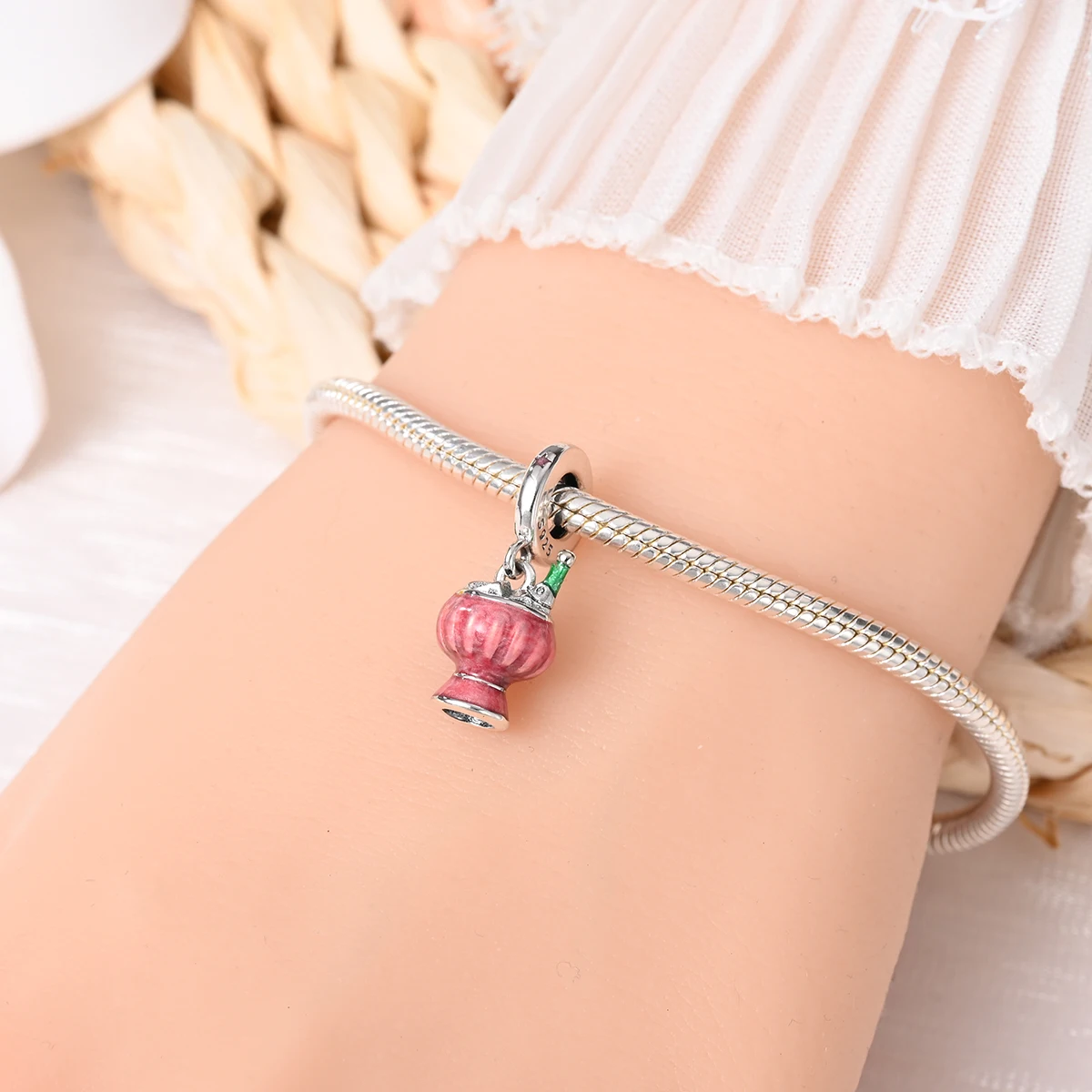 Pendant Charm Bead 925 Sterling Silver Romantic Red Rose Beads Original Bracelet for Jewelry Making Valentine's Day gift