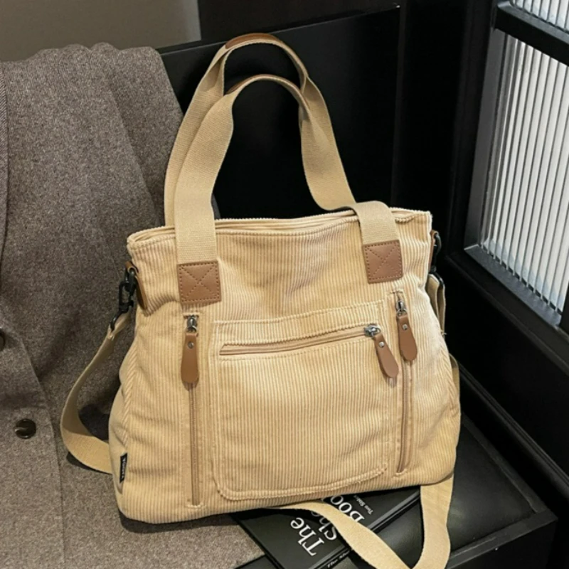 

New Fashion Simple Top Handle Bag Large Capacity Corduroy Travel Bag for Women Comfortable and Versatile Texture Shoulder Bags