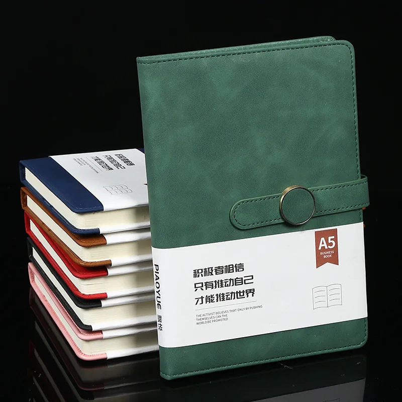New A5 Minimalist PU Faux Leather Business Office Magnetic Buckle Notebook Color Printing Portable Student Notebook