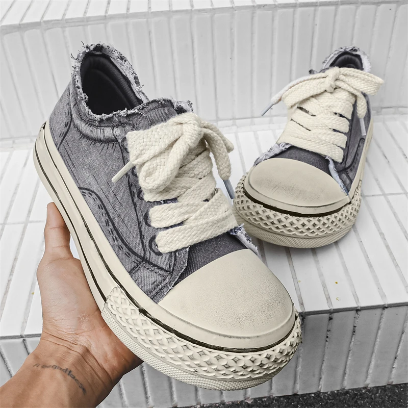 

2025 New Men's Casual Vintage Men's Canvas Shoes Classic and Popular Big Head Thick Sole Anti Slip Men's Skateboard Shoes