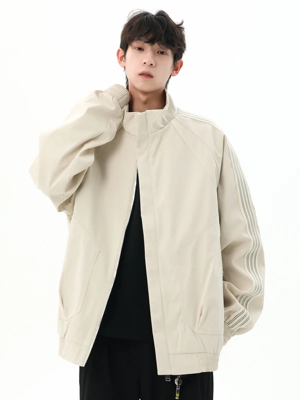 

Мужская повседневная куртка свободного кроя с воротником-стойкой, длинными рукавами, модная, трендовая, из полиэстера, ветрозащитная