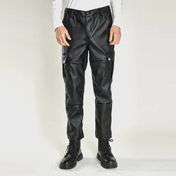 #2214 Spring Autumn Camouflage Cargo Leather Pants Men Pockets Pencil Harem PU Pants Plus Size Streetwear Faux Leather Trousers