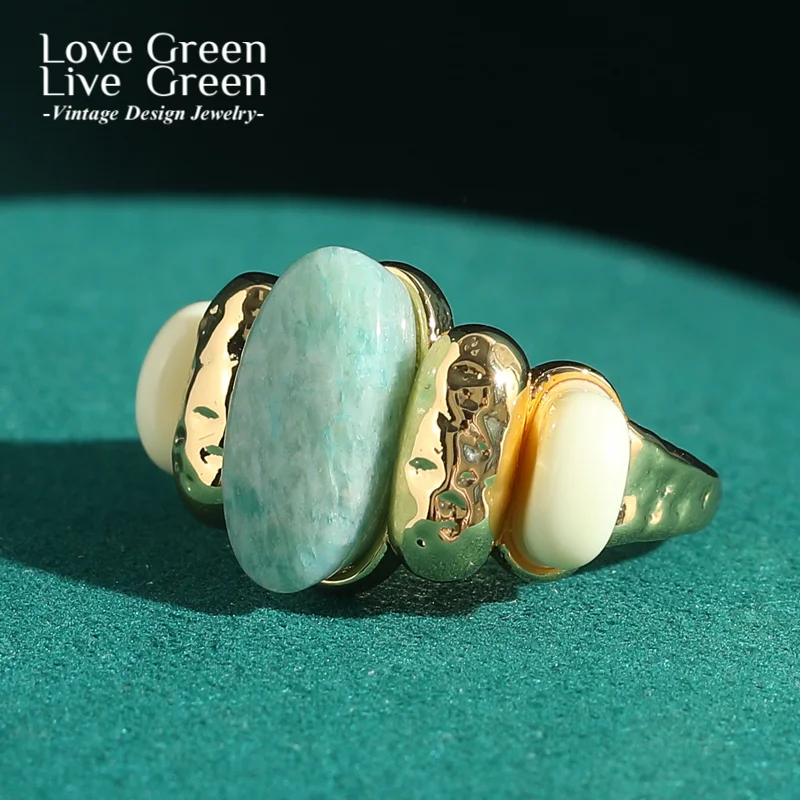 

Gold Color Green Ring Stone Natural Oval Vintage Antique Accessories For Women Wedding Luxury Dubai Jewelry 2025 New