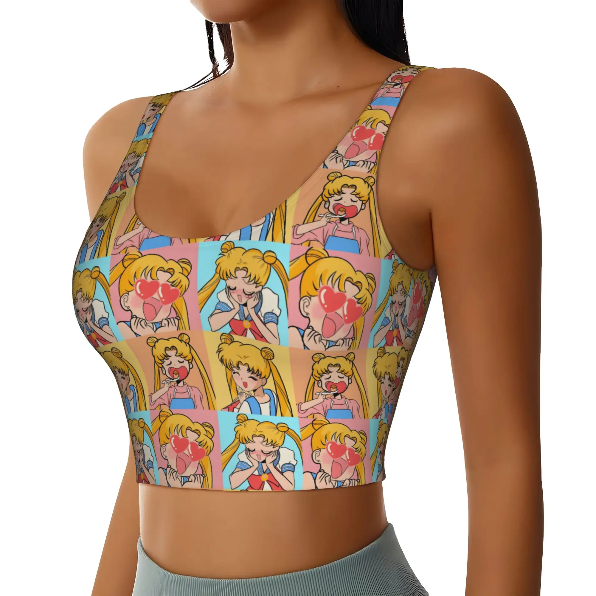 Custom Sailors Anime Moons High Impact Sports Bras Women Usagi Tsukino Seamless Workout Running Crop Tank Tops