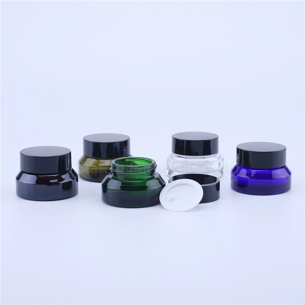 120pcs 15g Glass Cream Jars Cosmetic Packaging With Black Lid Plastic Caps & Inner Liners Round Empty Small Glass Jars