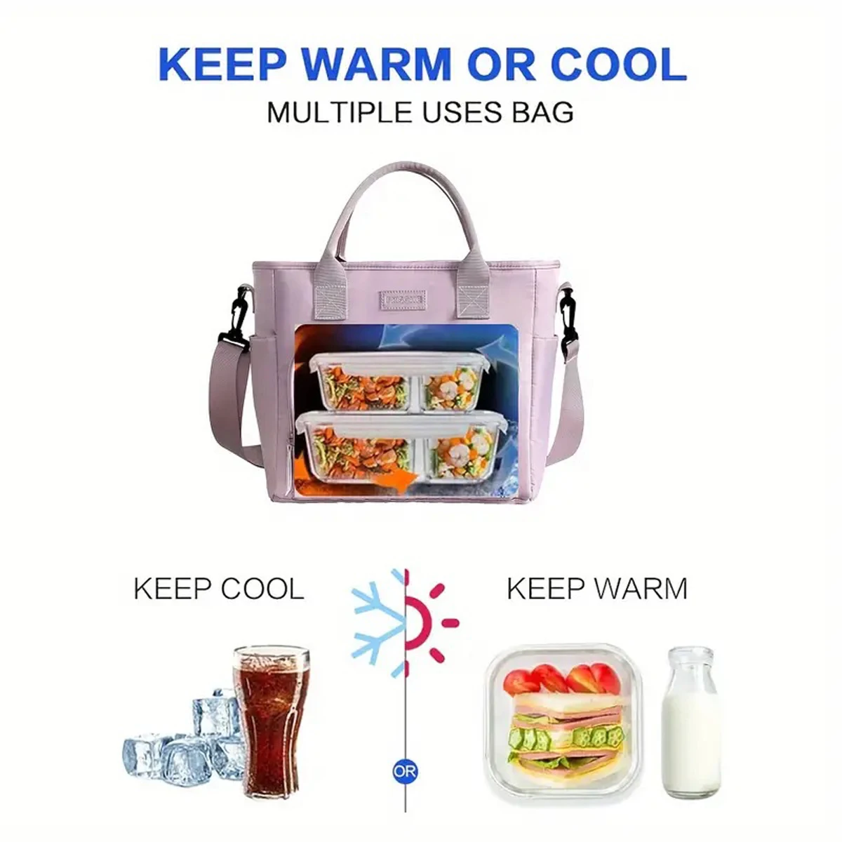 Große Isolierte Lunch-Tasche, Kühltasche, Handwaschbar, Langlebige Polyester-Lunchbox mit Gepolstertem Schultergurt für Arbeit, Schule, Picknicks – Detail 5