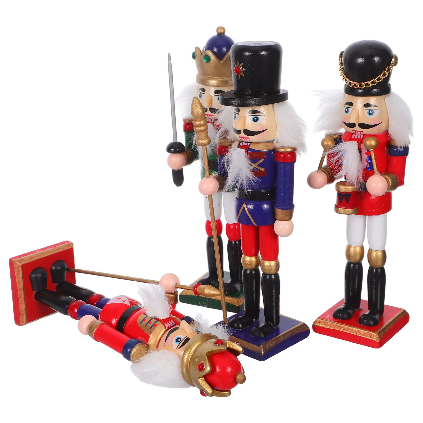 

4pcs Wooden Nutcracker Soldier Figurines Christmas Decor Holiday Xmas Puppet Ornaments Desktop Tree Hanging Decoration