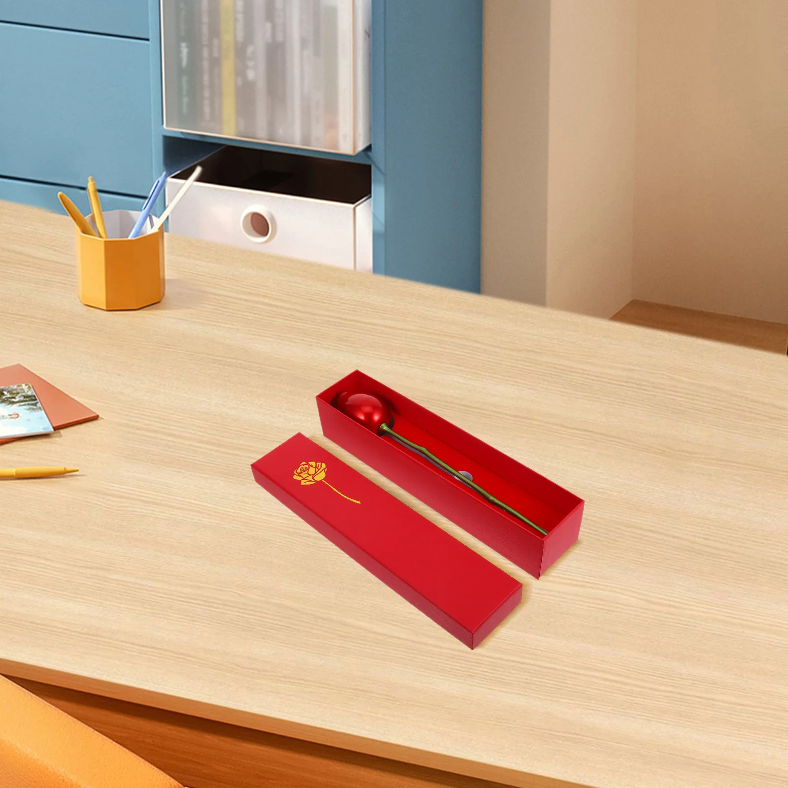 Red Rose Ring Box Elegant Floral Engagement Proposal Wedding Anniversary Valentines Day Jewelry Earring Storage Gift Box