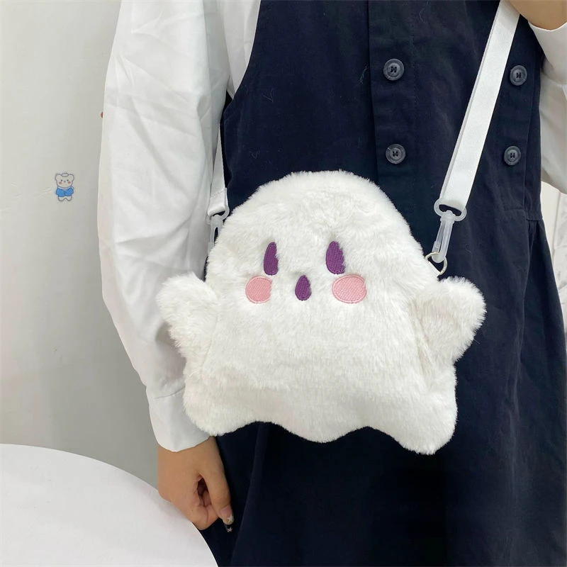 Cute Ghost Kawaii Cartoon Funny Canvas Bag Plush Bag Fashion Casual All Match Messenger Bag Shoulder Bags Women Bag Purse